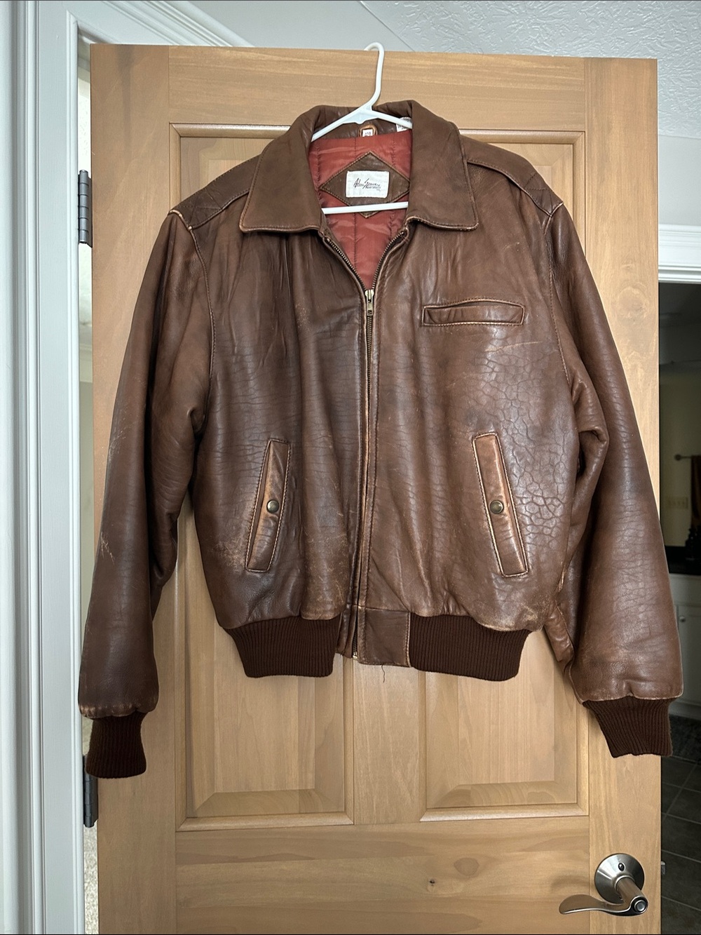 Vintage Adam Spencer Men's Brown Leather Jacket - Classic Bomber Style